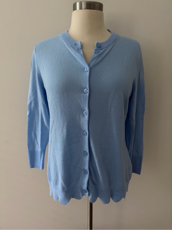 crown & ivy Sweaters - crown & ivy Light Blue Scallop-Hem Button Cardigan S Southern Prep